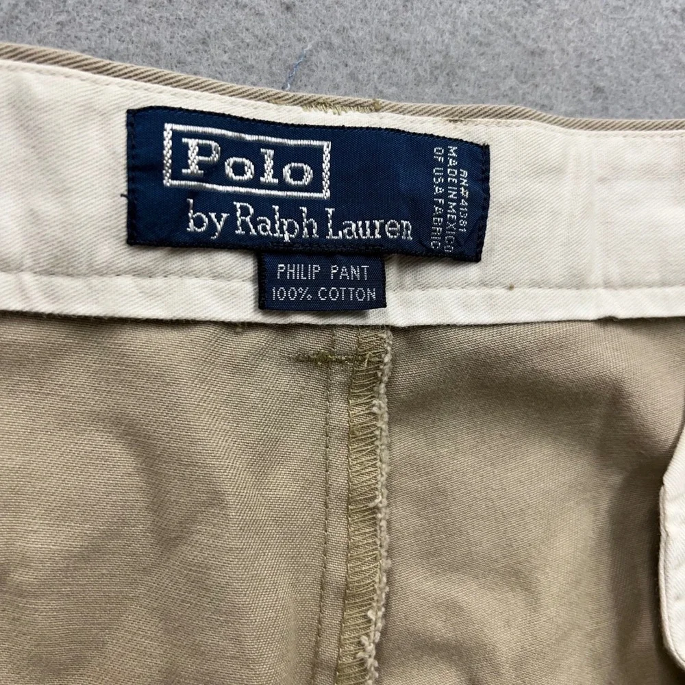 Polo Ralph Lauren Philip Pant Mens 38x32 Khaki Chino Straight Leg Cotton Tan VTG
